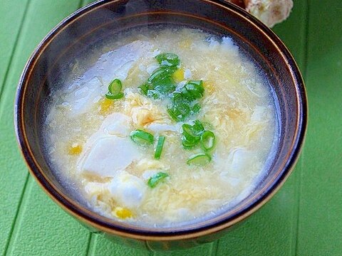 ぽかぽか生姜の豆腐入コーン卵塩麹スープ